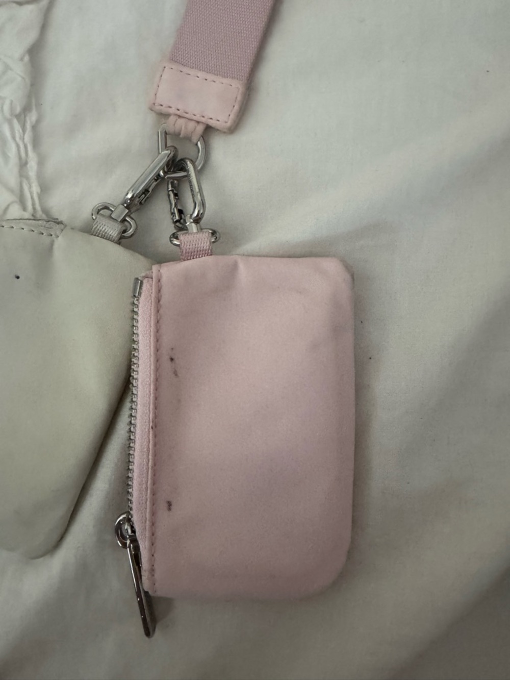 Lululemon Dual Pouch Wristlet Wallet Keychain - Pink and White Silver - Picture 6 of 10